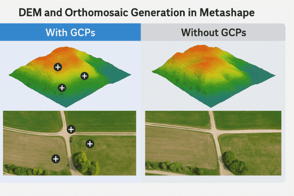 DEM and Orthomosaic Generation in Agisoft Metashape: With vs Without GCPs