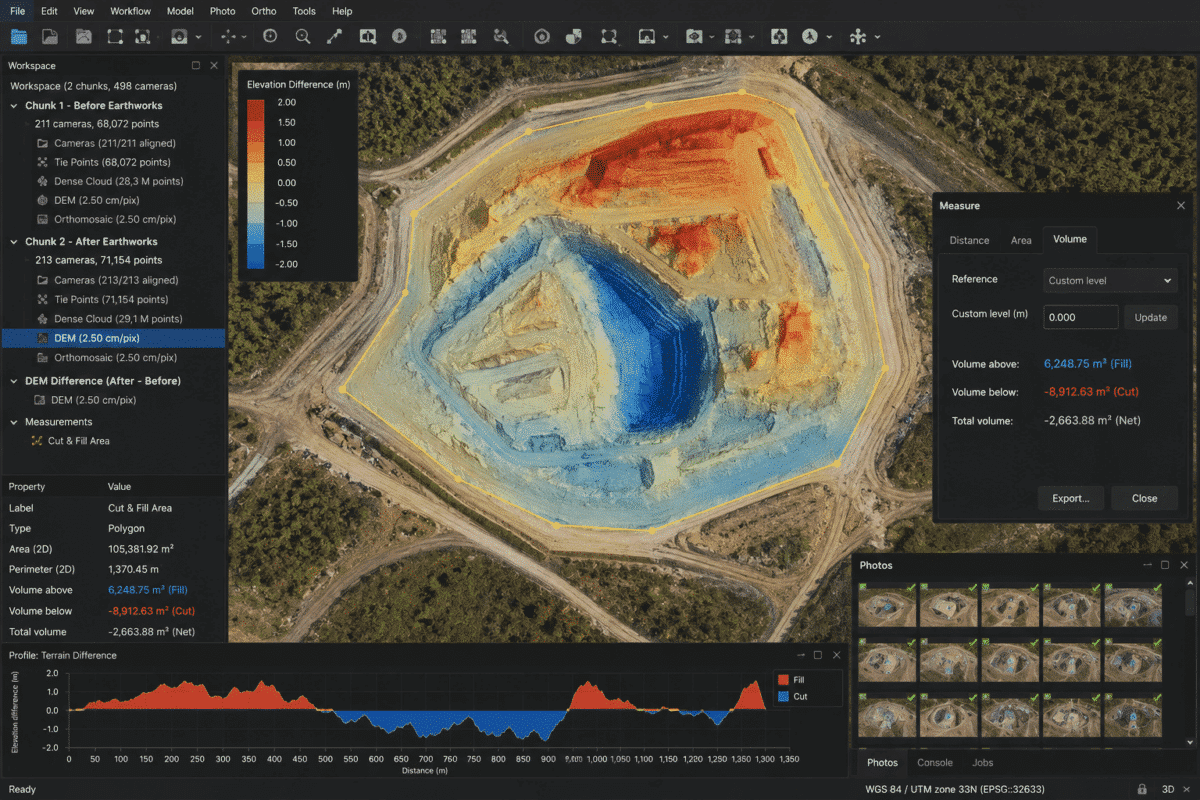 Cut and Fill Volume Calculation in Agisoft Metashape