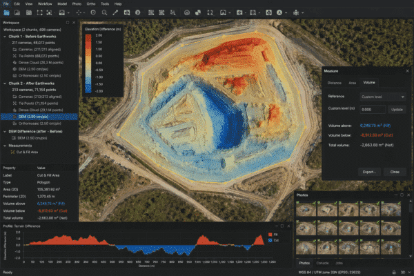 Cut and Fill Volume Calculation in Agisoft Metashape